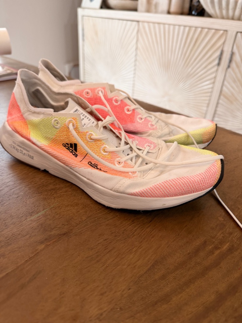 adidas All Birds Athletic Shoes — White with Pink & Yellow Accents